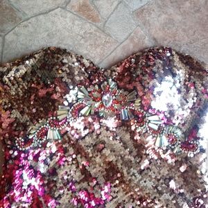 Strapless Short Cocktail Multi Color Sequin Dress